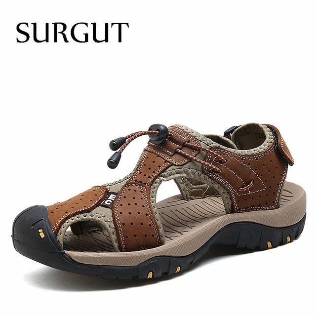 Shoes Flats Casual Men Sandals Genuine Leather Cowhide Male Summer Shoes Quality Beach Slippers Casual Leather Gladiator Sandals