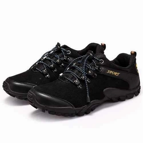 Waterproof Slip On Hiking Shoes Men Sprot Running Shoes Leather Round Toe Lace Up Hiking Shoes Anti Slip