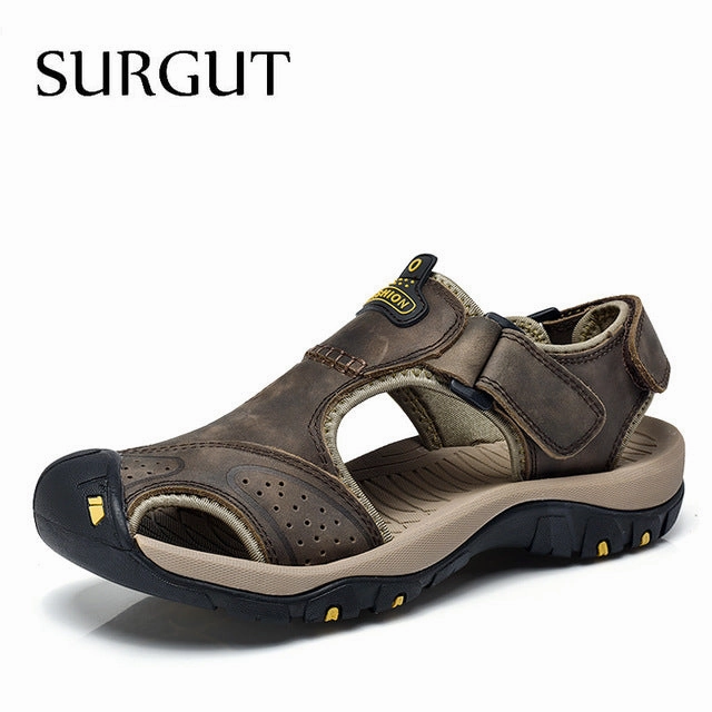 Men Summer Sandals Genuine Leather Brand New Beach Men Sandals Breathable Slippers High Quality Men Casual Shoes Earth Spirit Peni Casual Shoe
