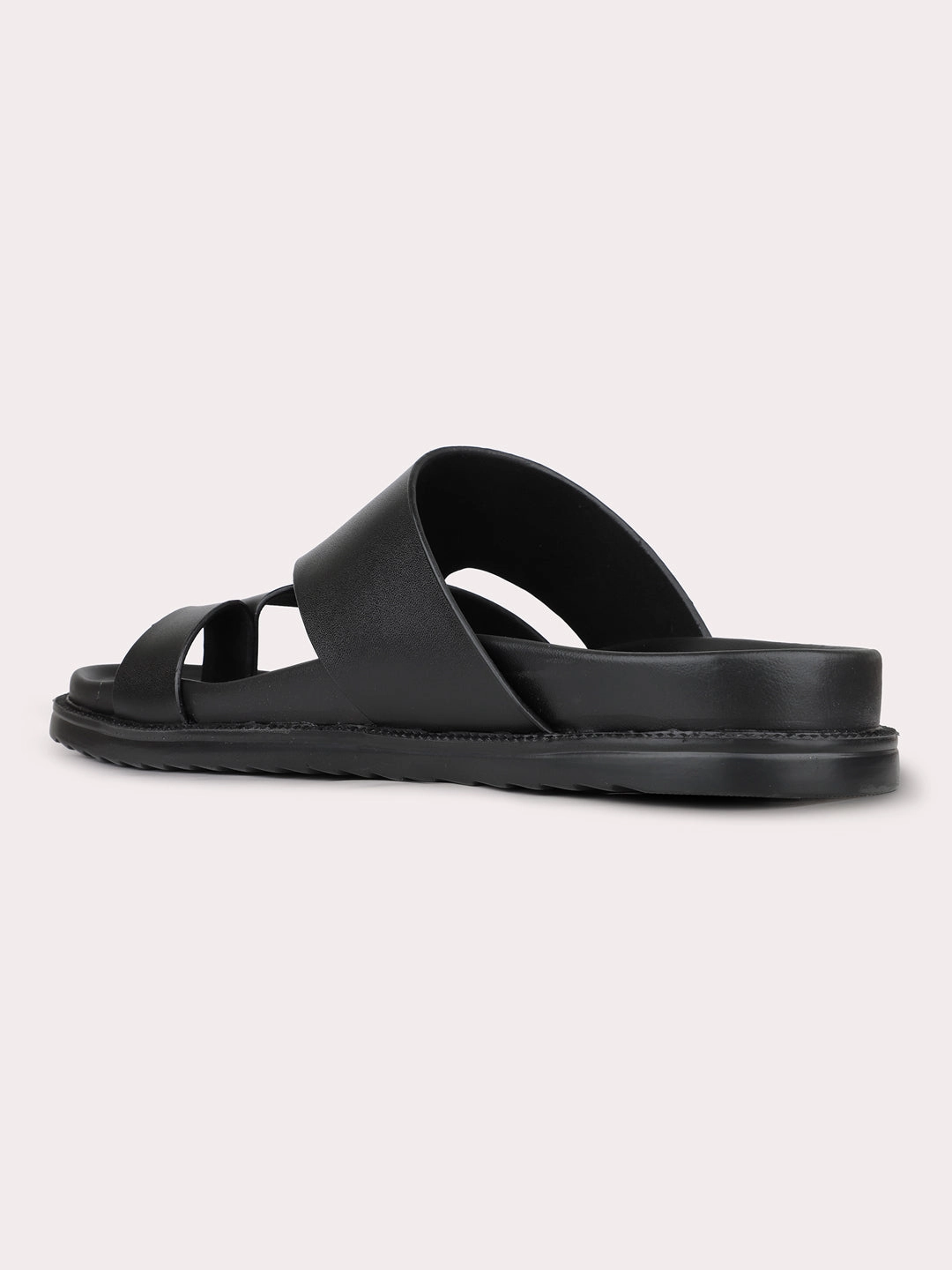 As Sandals Mens Black Solid Round Toe Casual Sandals
