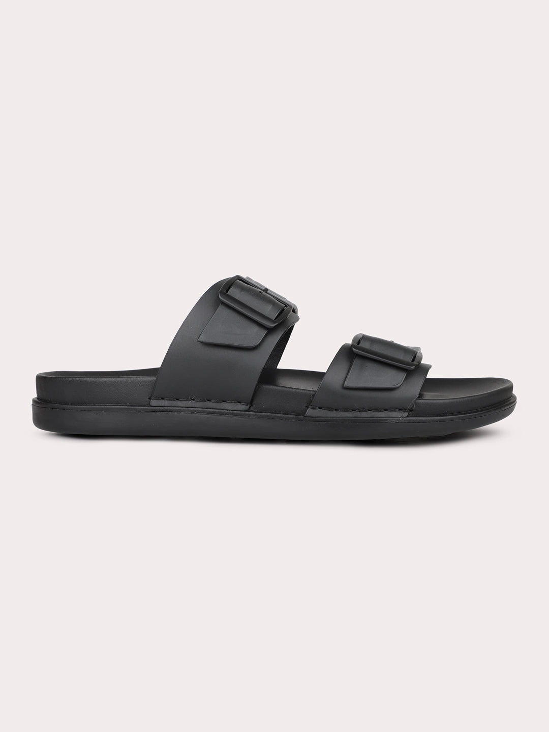 Mens Black Solid Round Toe Casual Sandals 3 Inch Platform Sandals