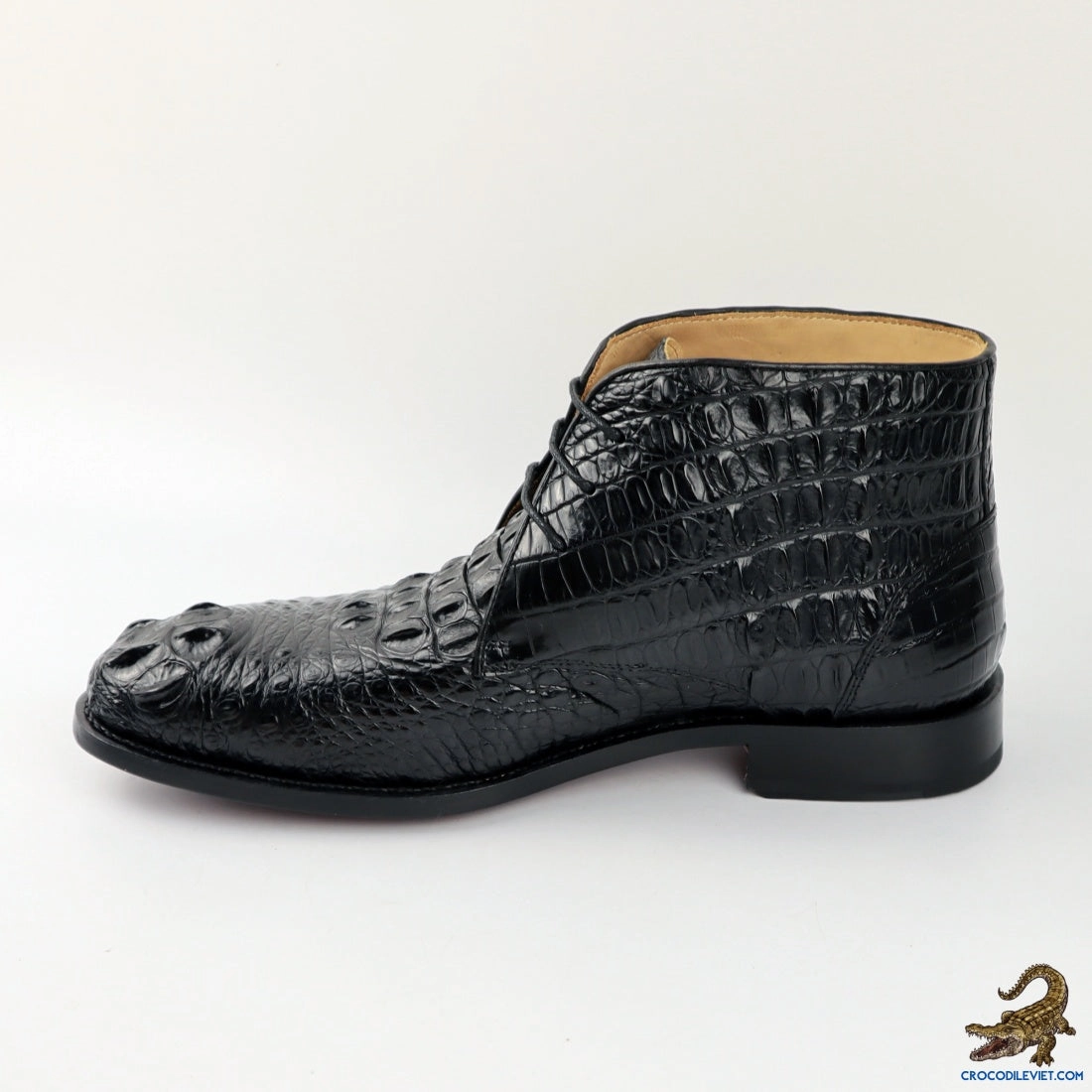 Non Heeled Boots Mens Handcrafted Alligator Crocodile Leather Boots Black