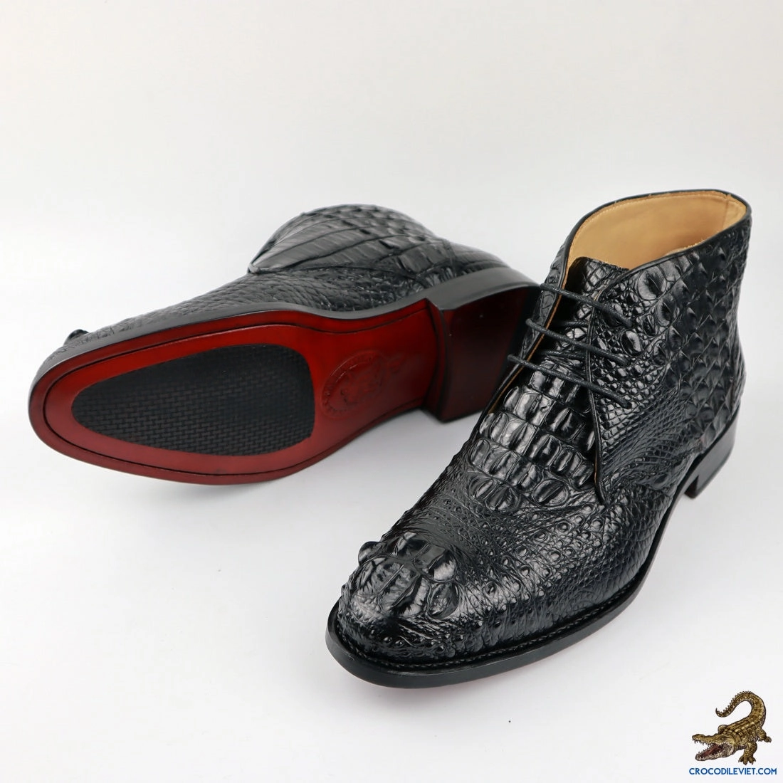 Mens Handcrafted Alligator Crocodile Leather Boots Black Brown Crocodile Boots
