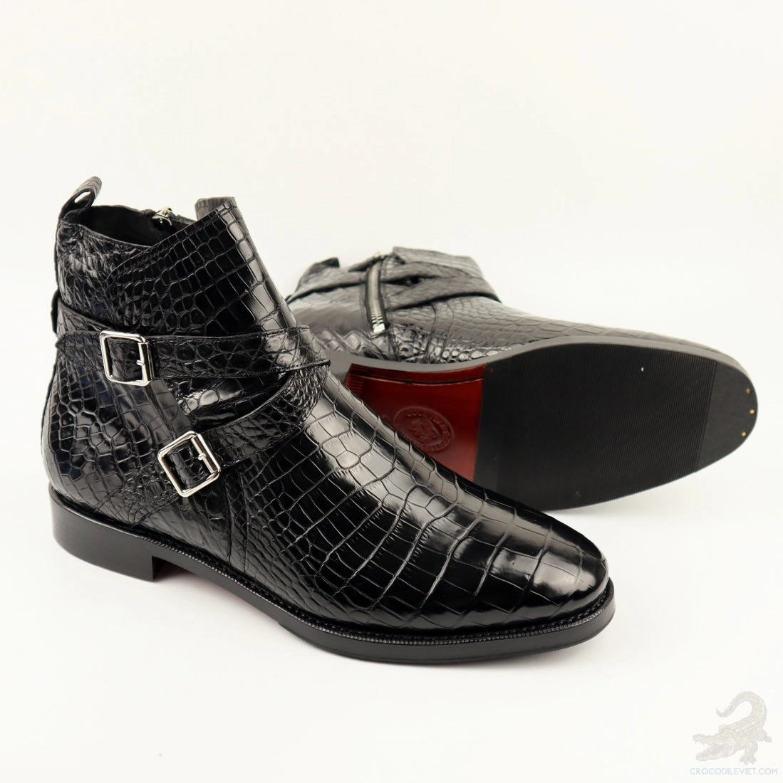 Mens Handcrafted Alligator Crocodile Leather Buckle Ankle Boots Black Work Boots At Boot Barn