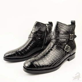 Mens Handcrafted Alligator Crocodile Leather Buckle Ankle Boots Black Playform Boots