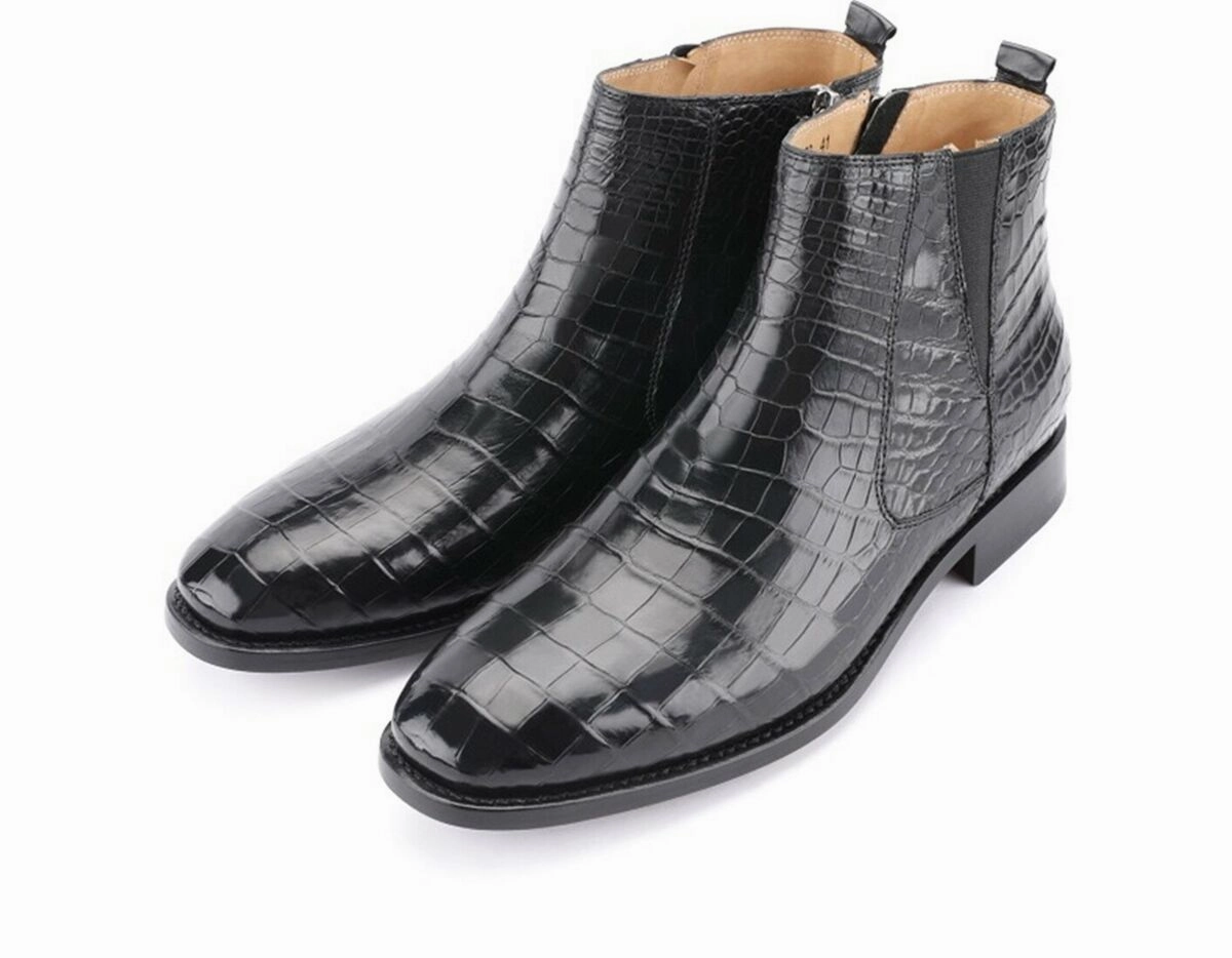 Mens Handcrafted Alligator Crocodile Leather Chelsea Boots Black Cavanders Boots