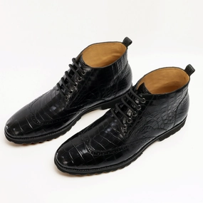 Gum Boots Mens Handcrafted Alligator Leather Chelsea Boots Black, Dark Brown