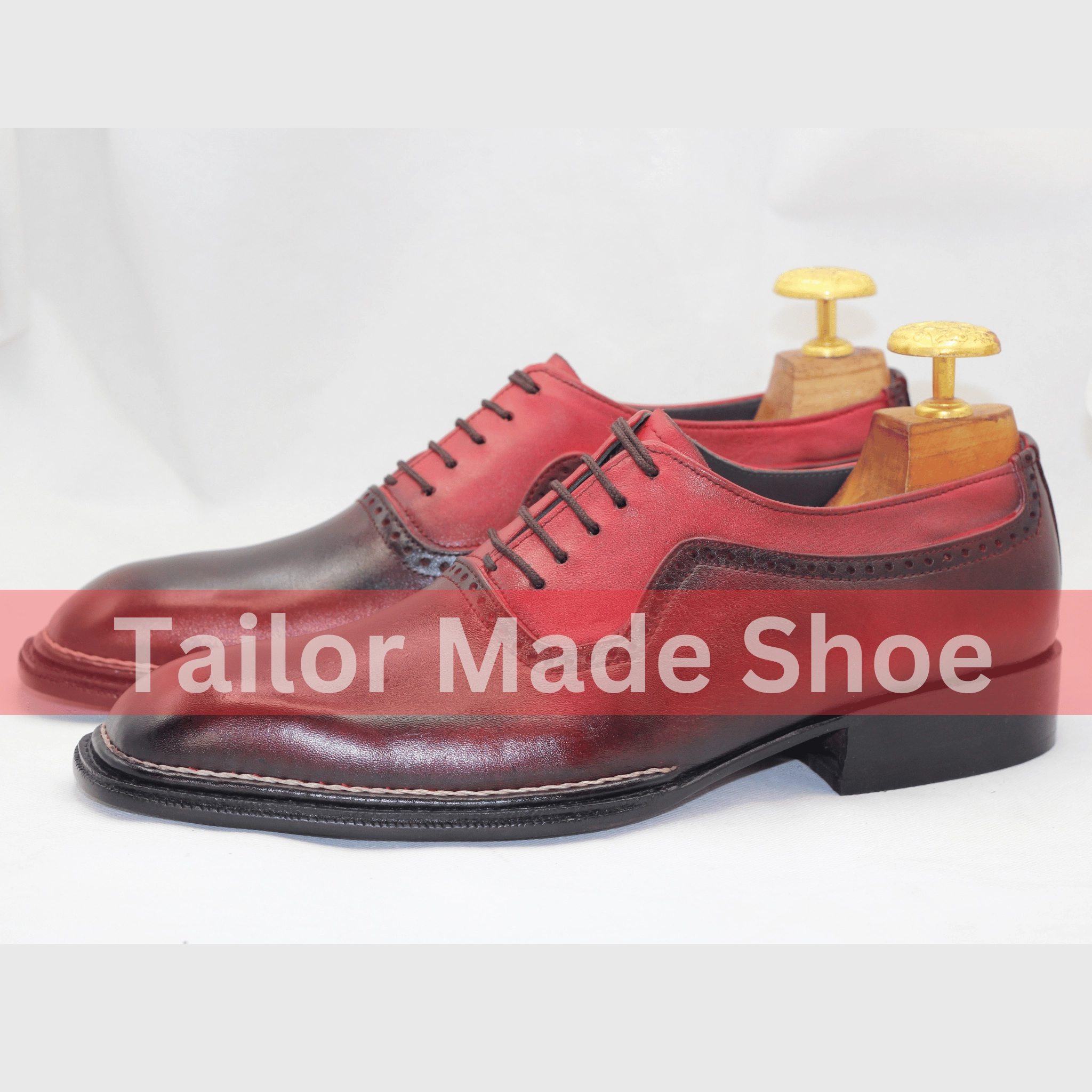 Dukes And Boots Mens Premium Two-Tone Brogue Leather Oxfords Bespoke Handmade Mens Two-Tone Leather Shoes  Burgundy Classic