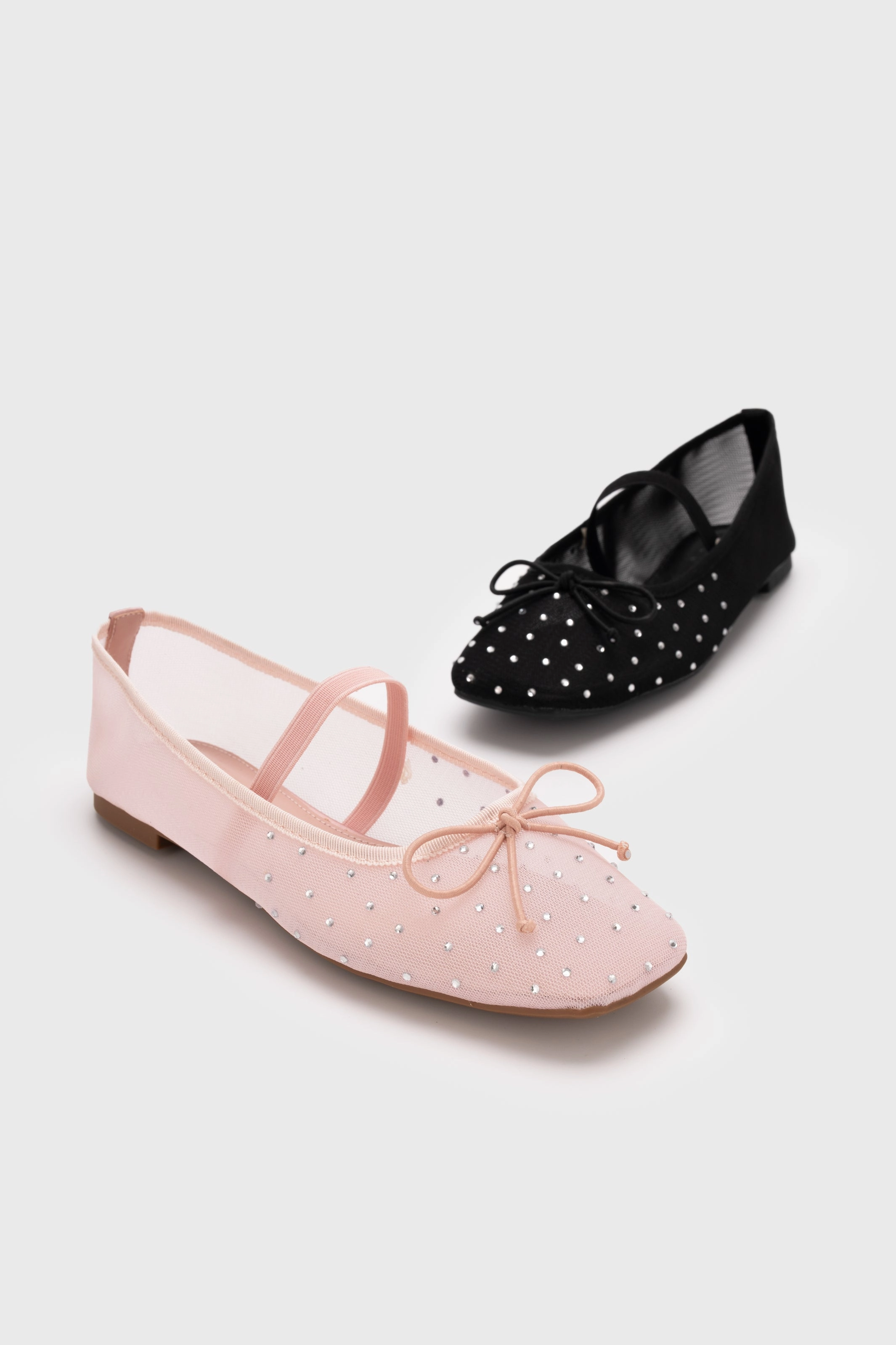 Cycling Shoes Flat Pedals MESH RHINESTONE FLAT BALLERINAS WITH RIBBON