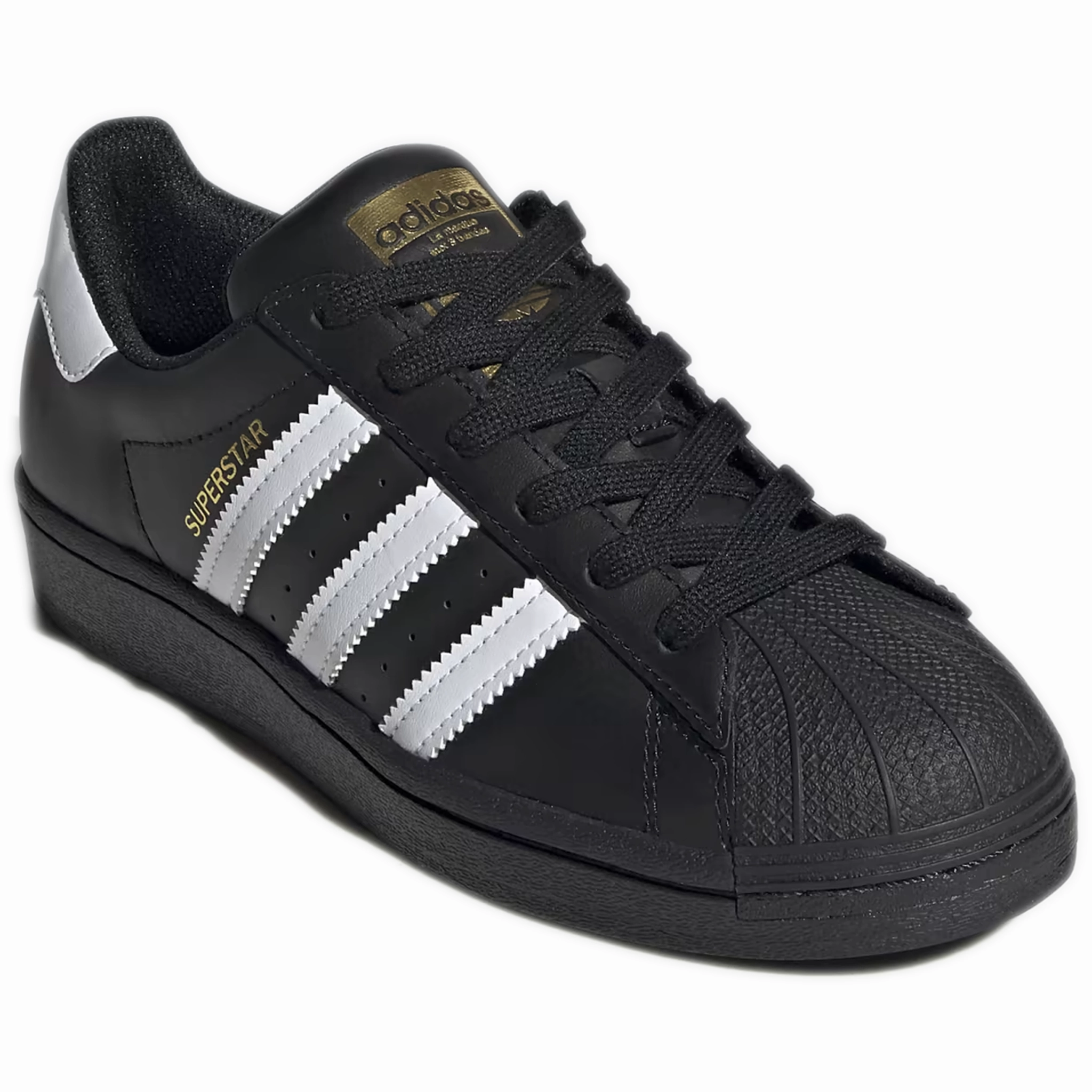 Grade School Adidas Superstar J Shoes - Black/White/Black Best Walking Shoes For Heel Pain