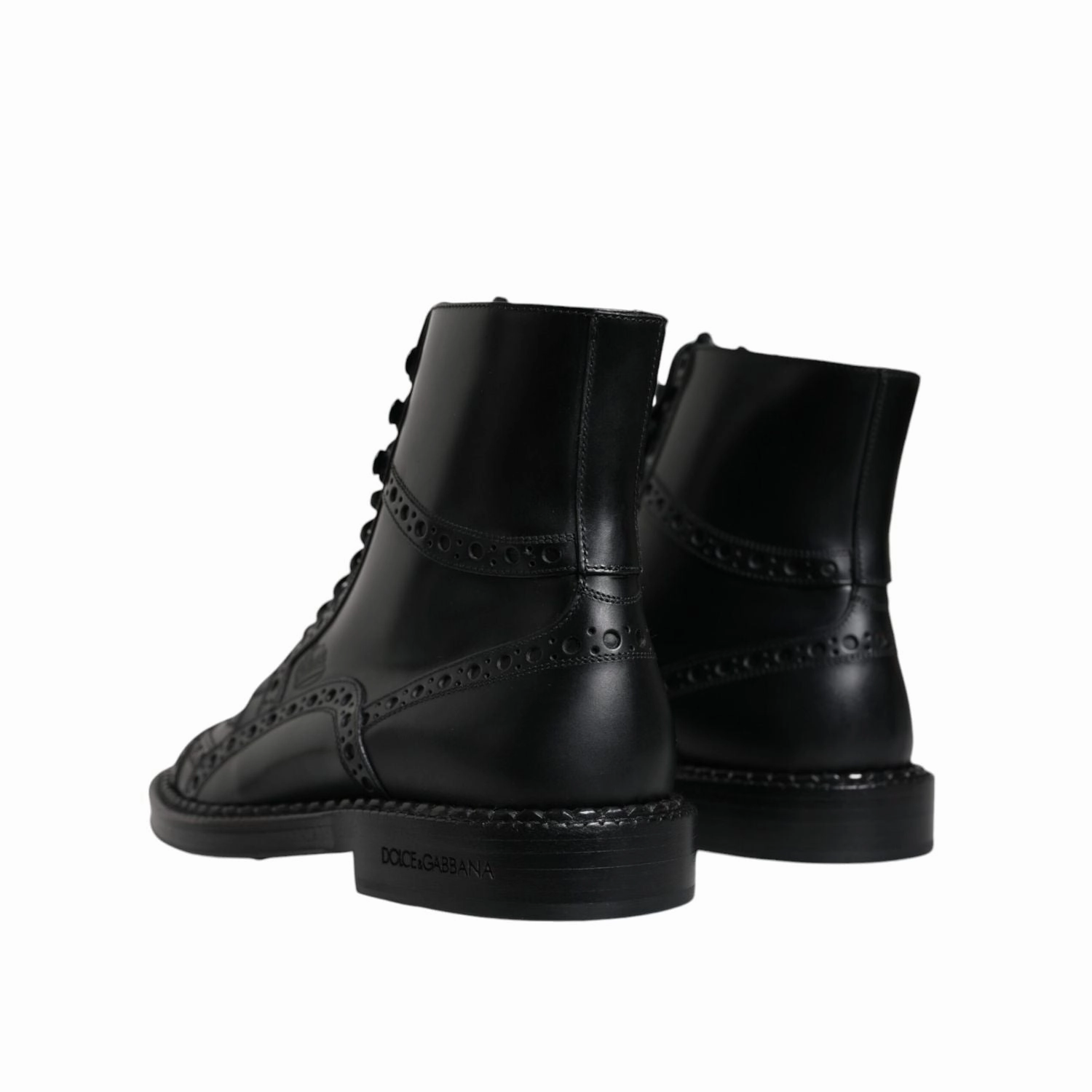 Dolce & Gabbana Black Leather Lace Up Mid Calf Boots Shoes Boot Cowboy Boots