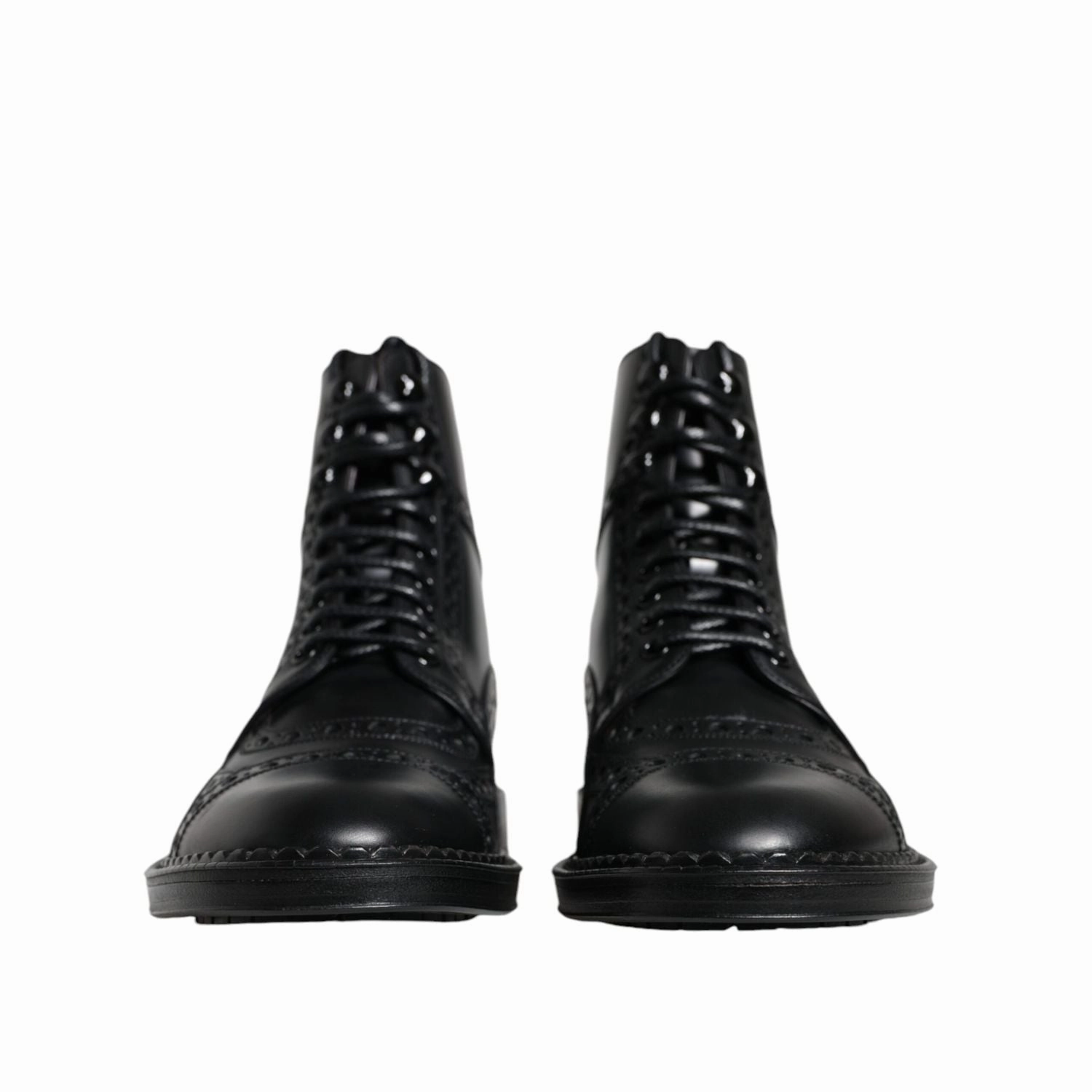 Dolce & Gabbana Black Leather Lace Up Mid Calf Boots Shoes Lightweight Steel Toe Work Boots