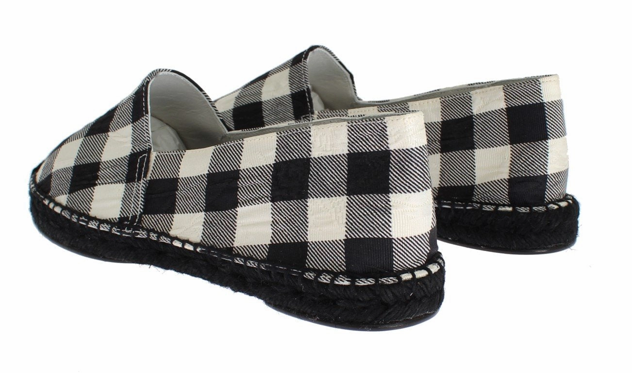 Checkered Brocade Espadrille Shoes Loafers Flat Heel Formal Shoes