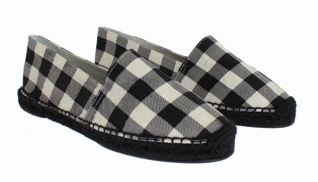 Checkered Brocade Espadrille Shoes Loafers Flight Attendant Shoes Flats