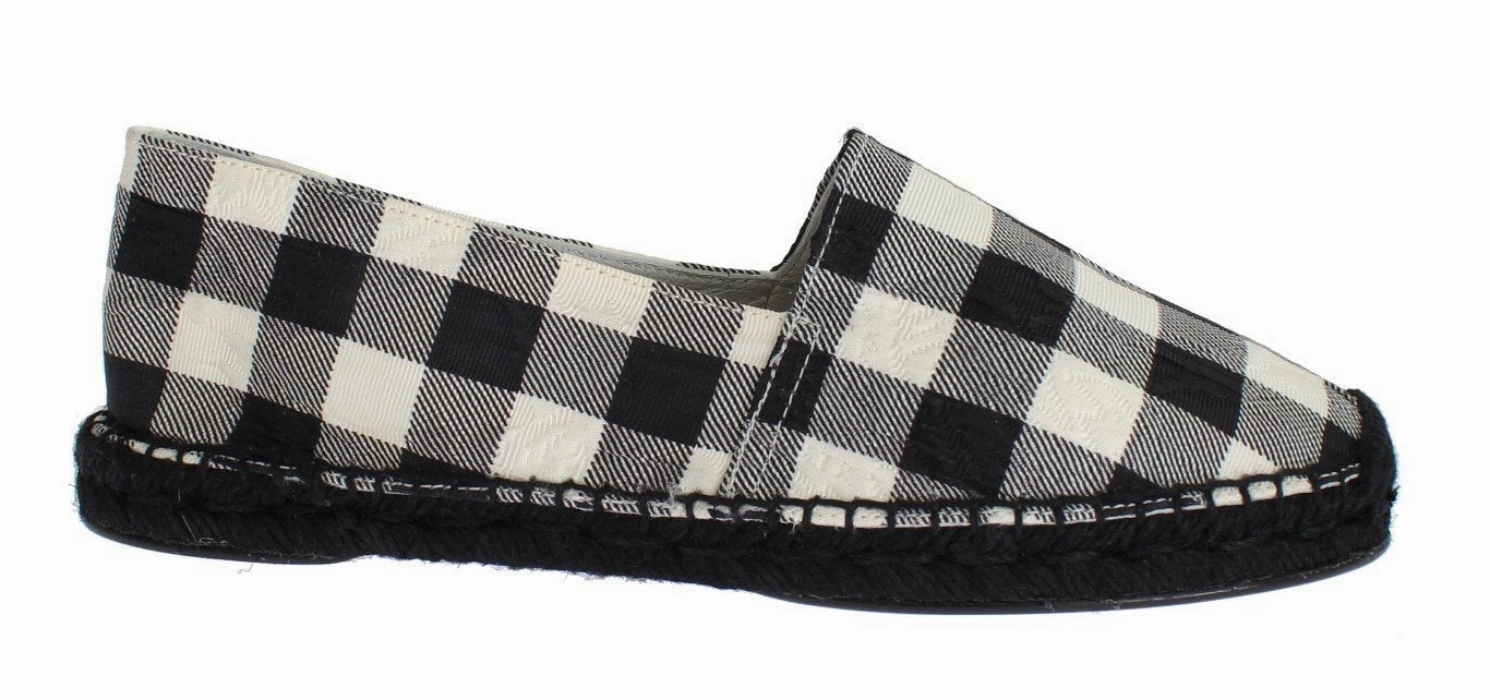 Checkered Brocade Espadrille Shoes Loafers Open Heel Flat Shoes