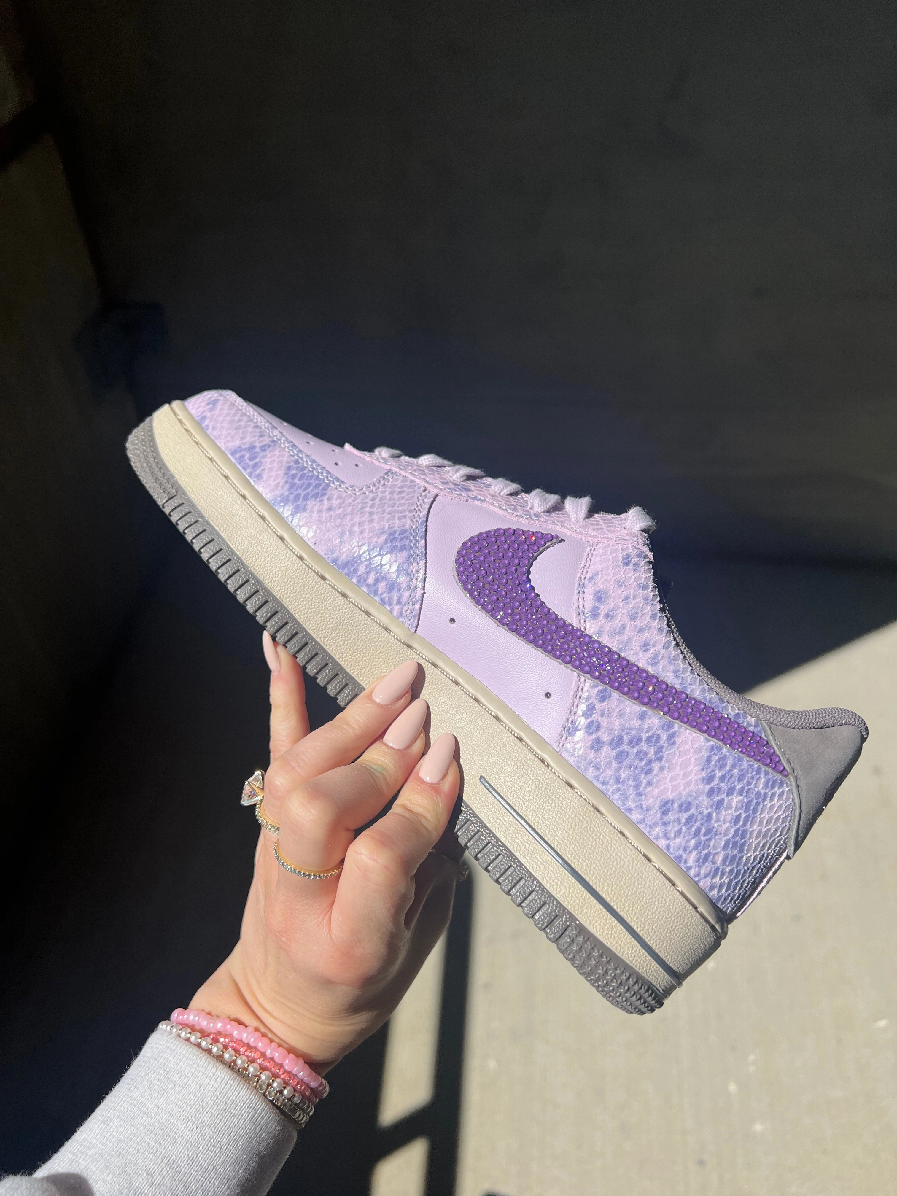 Special Edition Purple Snake Print Swarovski Womens Nike Air Force 1