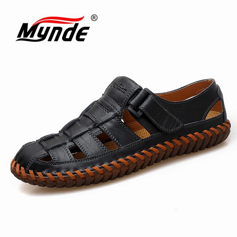 Platform Heels Sandals MYNDE Men Cow Leather Sandals Outdoor 2019 Summer Handmade Men Shoes Men Breathable Casual Shoes Footwear Walking Sandals