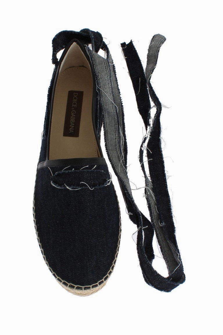Blue Denim Strap Loafers Espadrilles Ralph Lauren Wedge Espadrilles