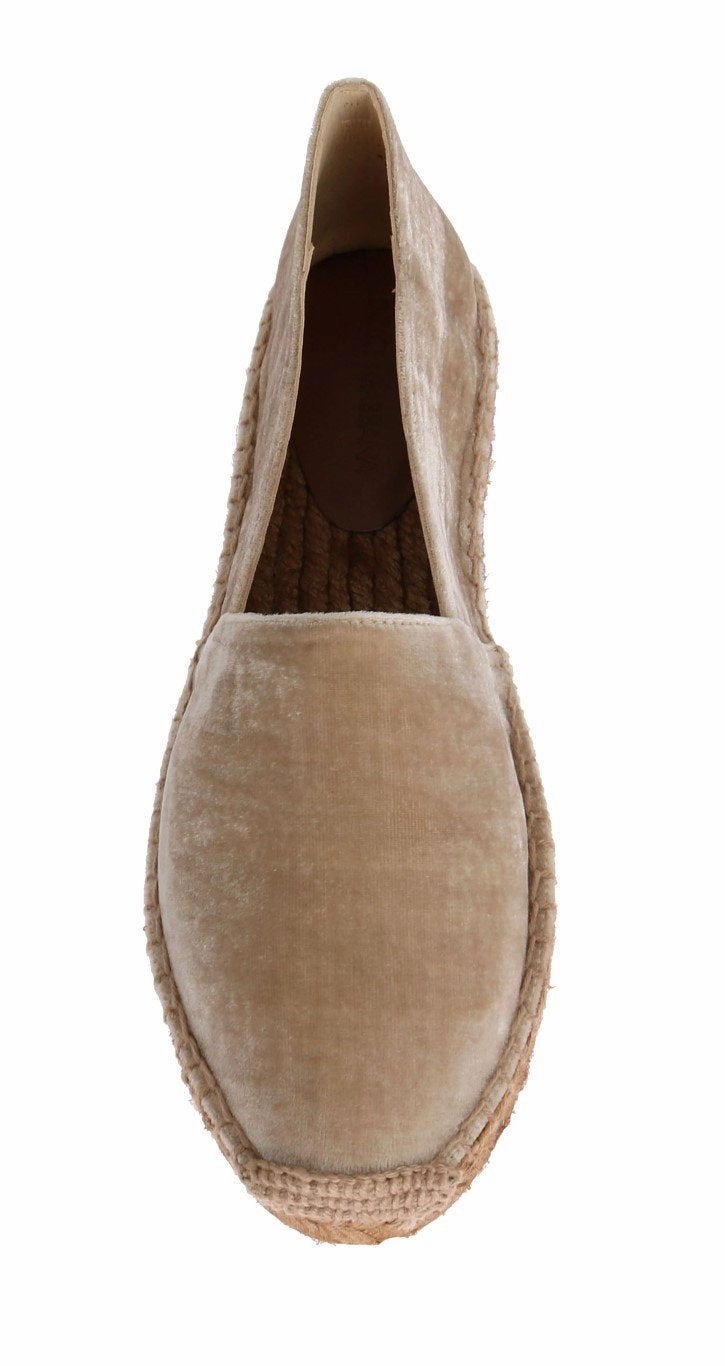 Beige Velvet Flats Espadrilles Shoes Flat Shoes Size 7
