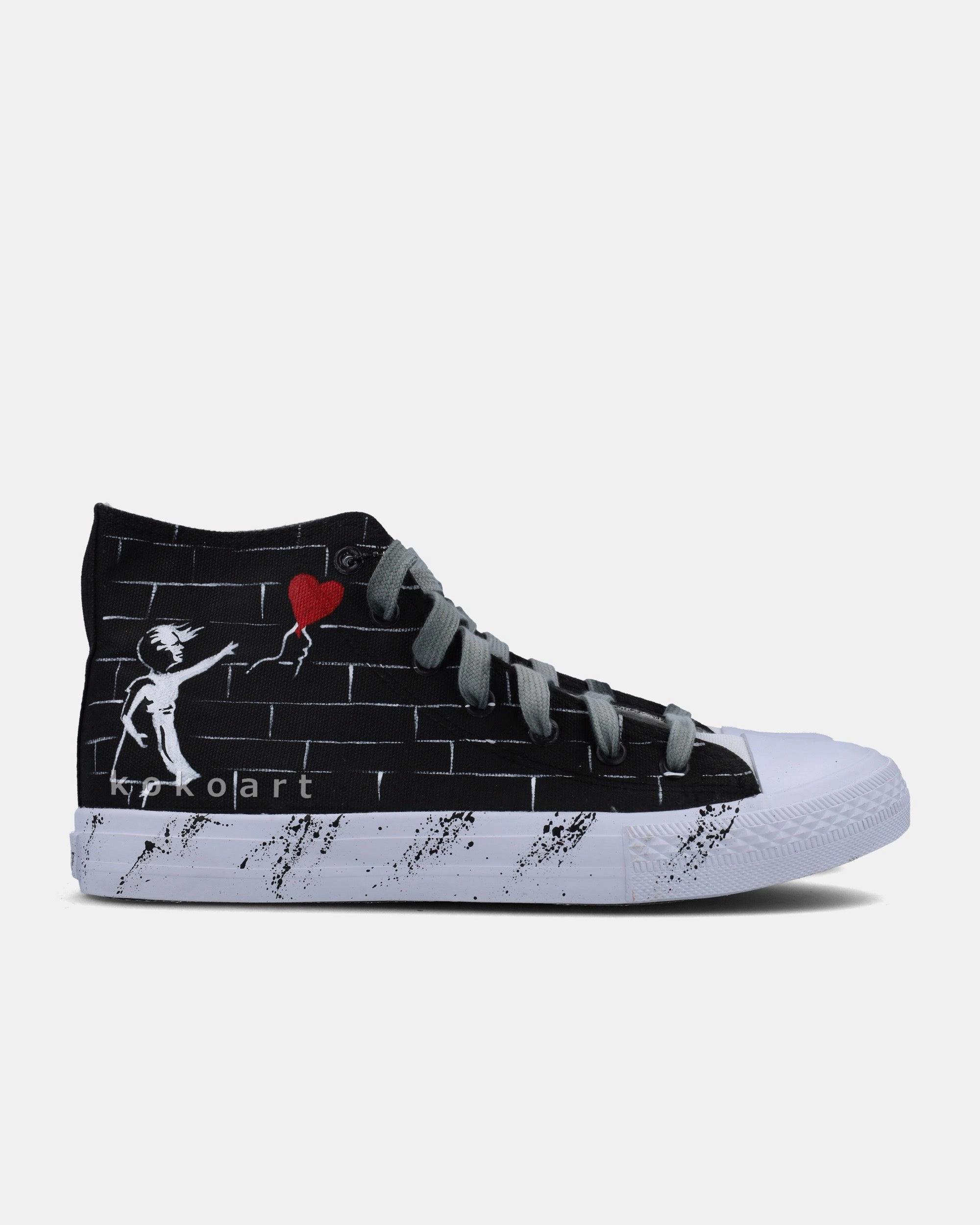 Negative Girl with Balloon and Flower Thrower Hand Painted Shoes