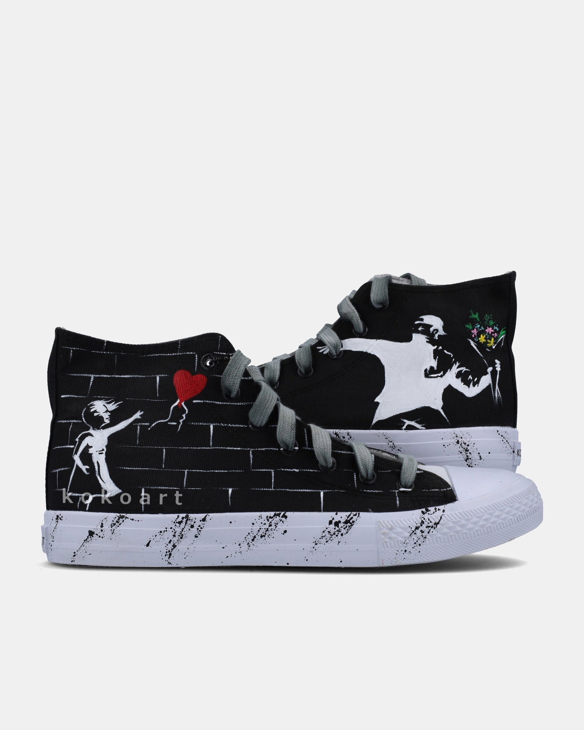 Zappos Shoes Negative Girl with Balloon and Flower Thrower Hand Painted Shoes