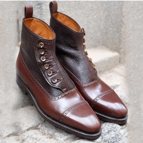 Alpine Touring Boots New Custom Made Boots, Handcut Boots Bespoke Boots Handmade Premium Quality Two Tone Leather Button Ankle Dress Boots Formal Boots For Men's