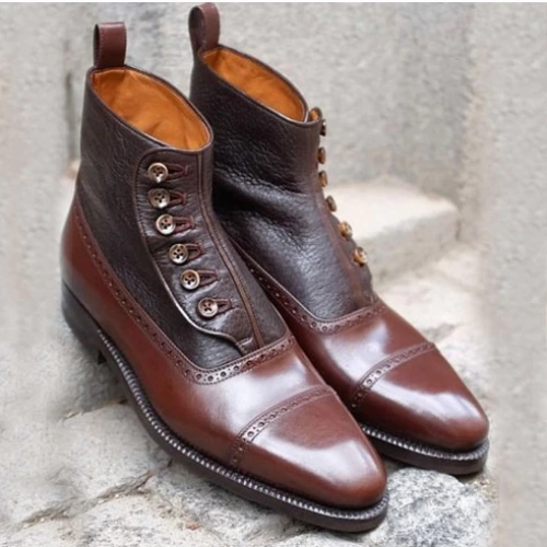 New Custom Made Boots, Handcut Boots Bespoke Boots Handmade Premium Quality Two Tone Leather Button Ankle Dress Boots Formal Boots For Men's Boots In The Park San Diego