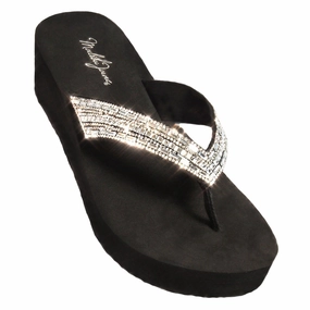 Brentwood Comet Black with Clear Crystal Strap Nice Leather Flip Flops