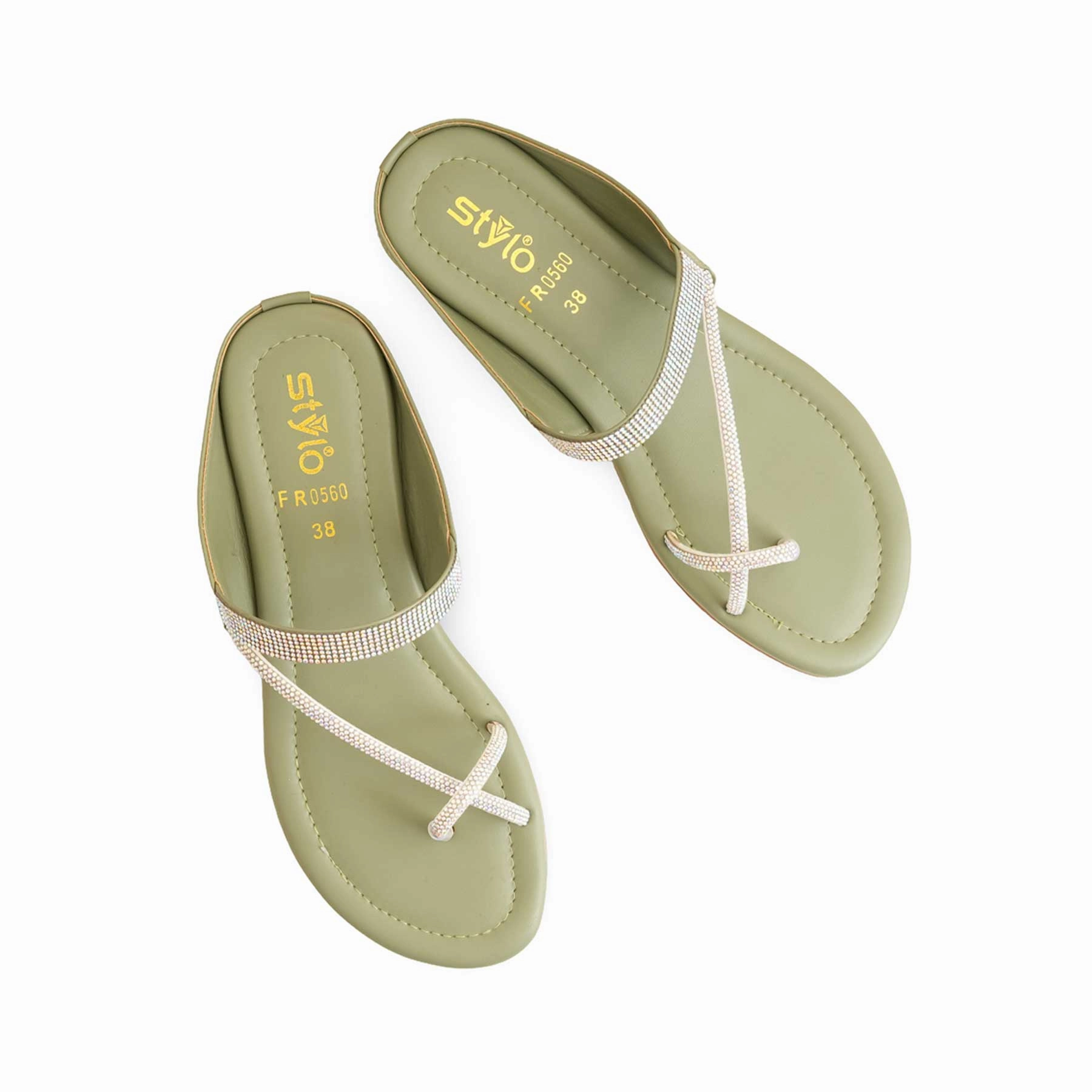 Olive Formal Chappal For Women FR0560 Tieks Flat Shoes