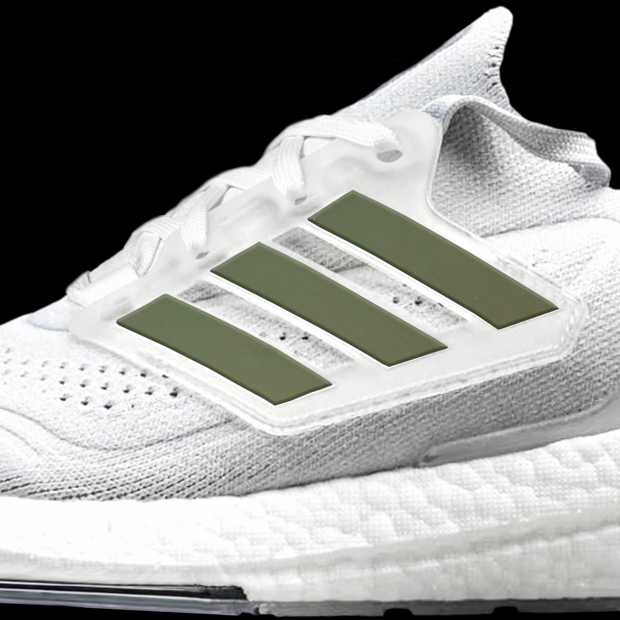 White Adidas Volleyball Shoes Olive Green Stripes for Ultra Boost 22 / 21