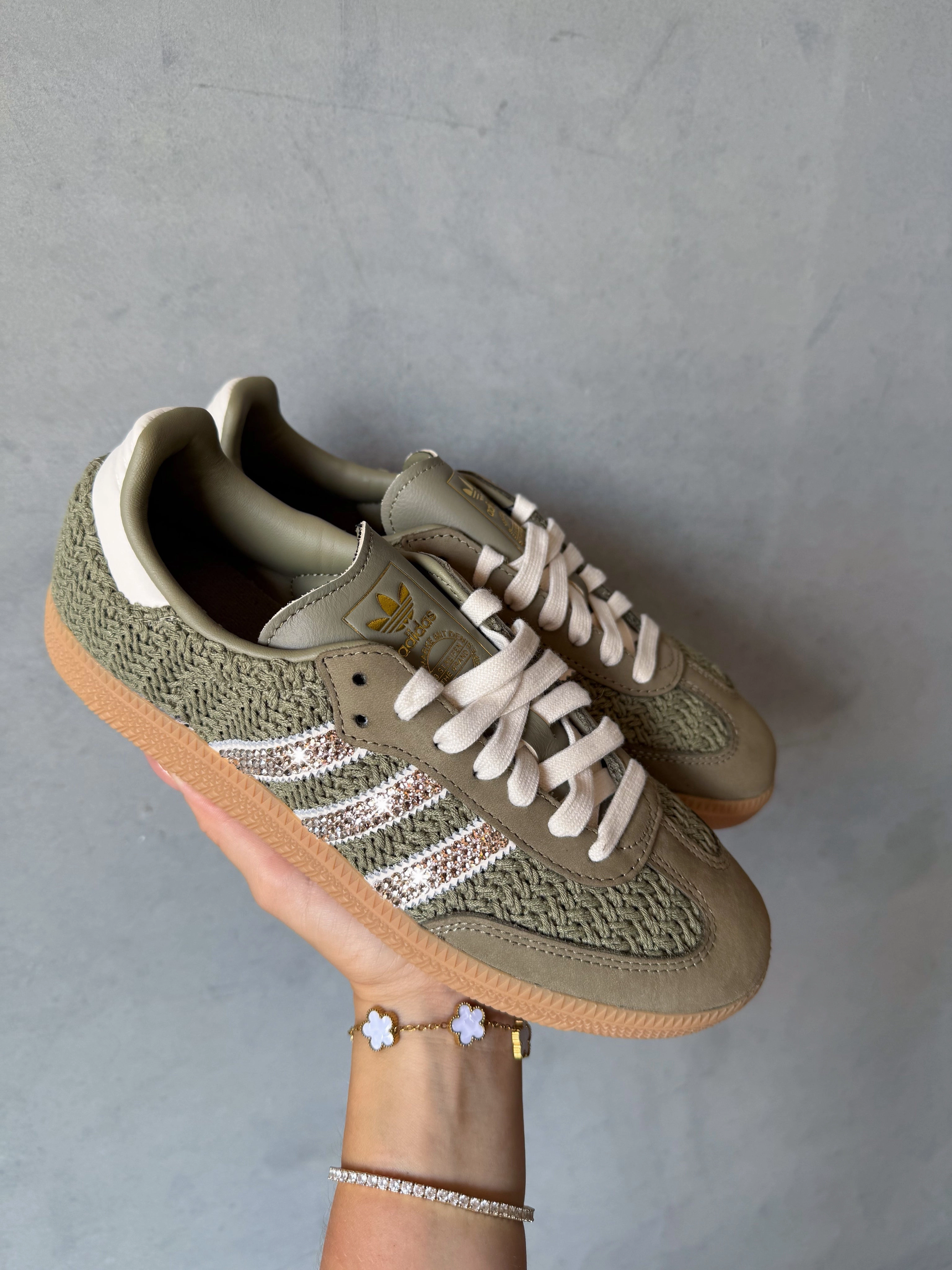 Olive Green Swarovski Adidas Original Samba OG Adidas Led Shoes