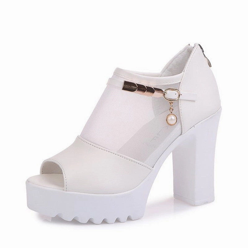 Casual Shoes Sale High Heel Fish Mouth Thick Heel Sandals Women Casual Platform