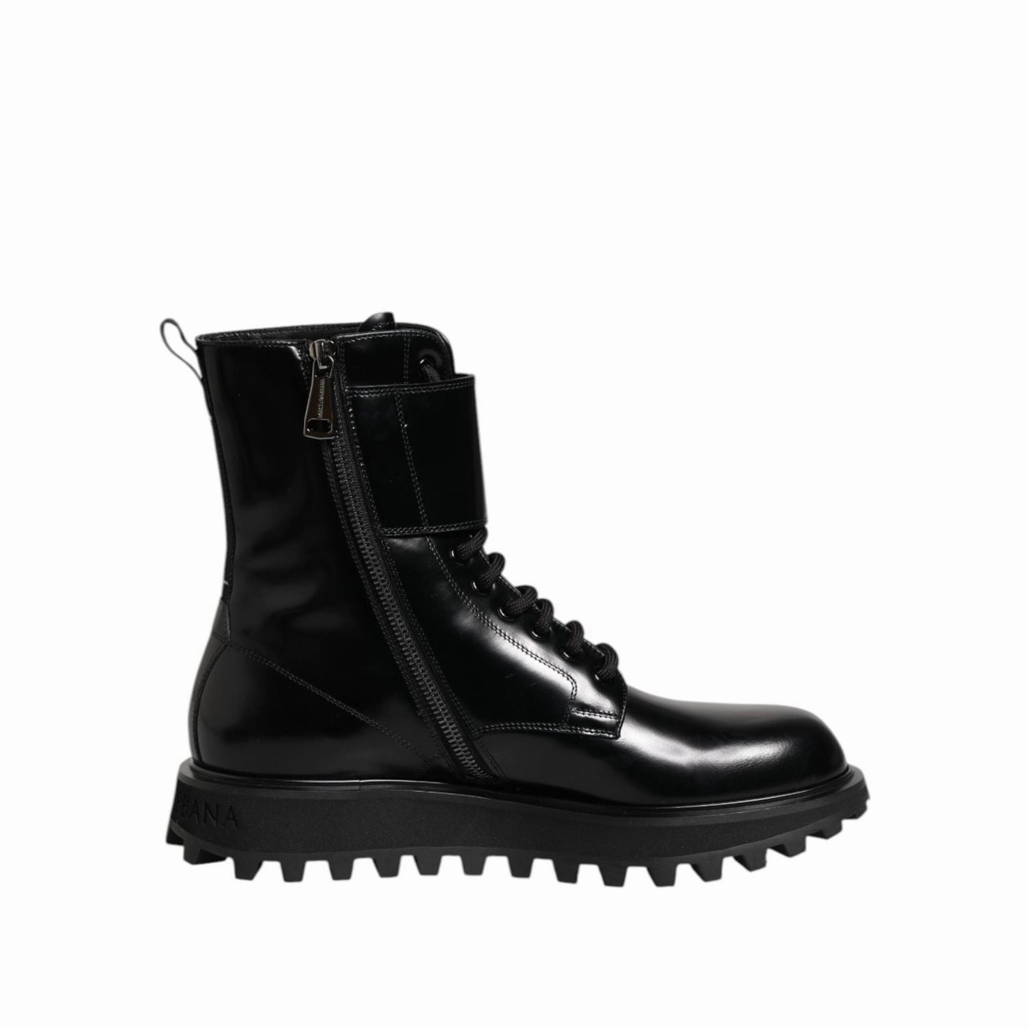Dolce & Gabbana Black Leather Lace Up Mid Calf Boots Shoes Clown Boots