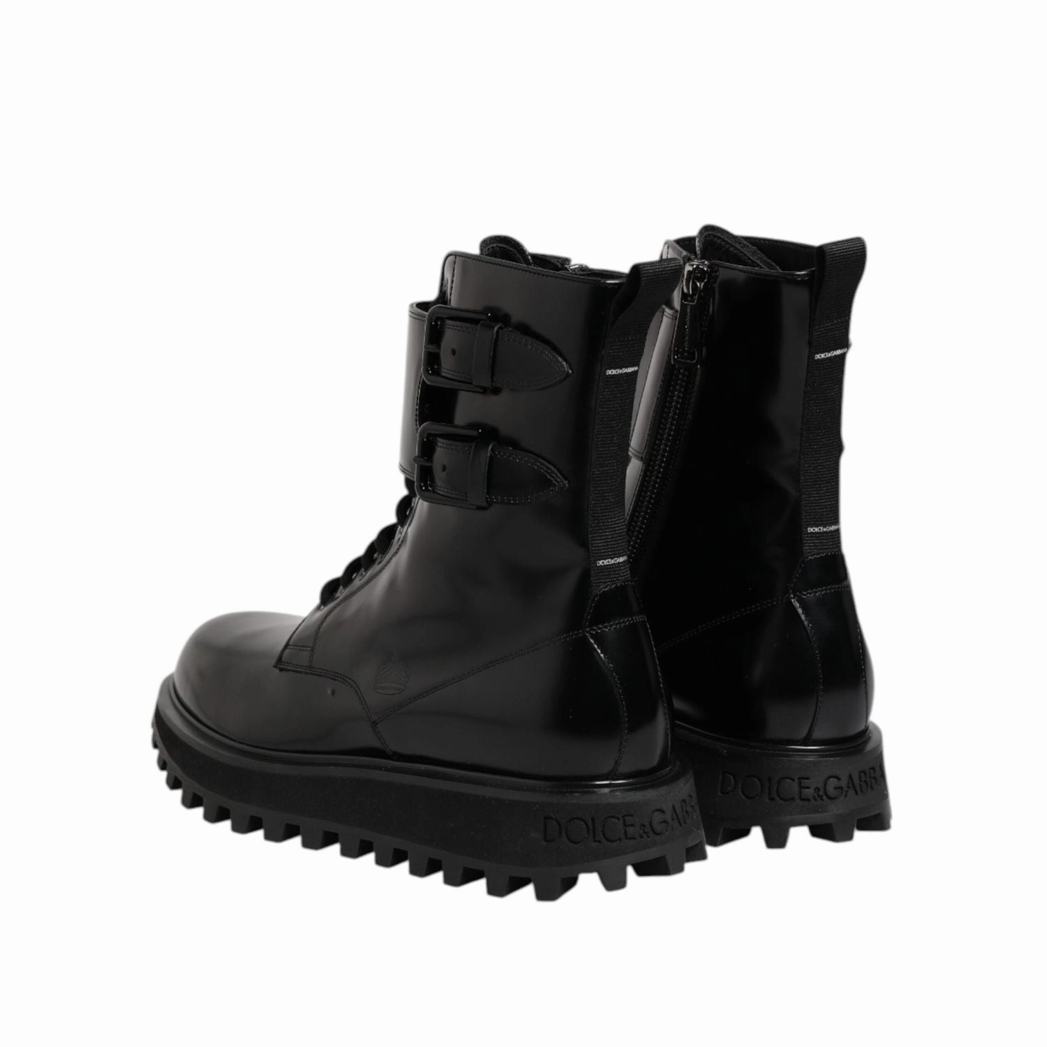 Academy Hiking Boots Dolce & Gabbana Black Leather Lace Up Mid Calf Boots Shoes