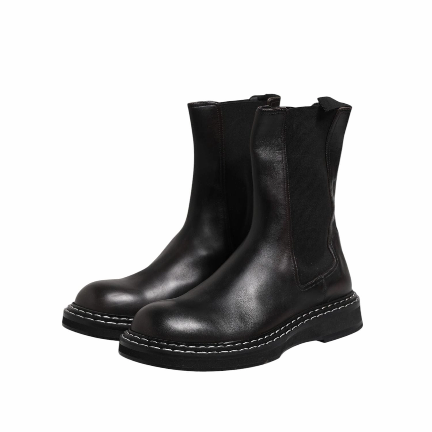 Dolce & Gabbana Black Leather Mid Calf Boots Flats Shoes Truman Boots