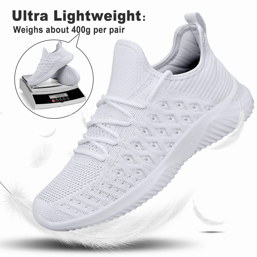 FEETHIT Mens Non-slip Walking Sneaker White Jeans Flat Shoes