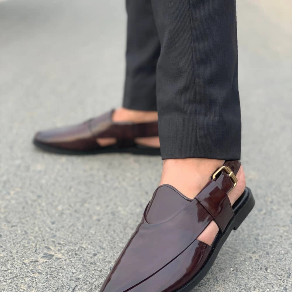 Beam Slippers LS Pure Leather Handmade Peshawari Burgundy Sandal- 673