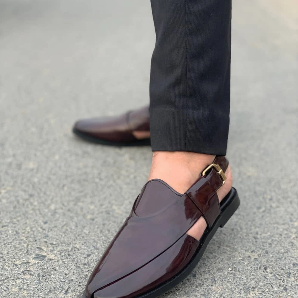 LS Pure Leather Handmade Peshawari Burgundy Sandal- 673 Slides Gp