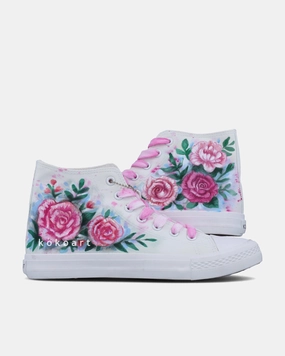 Pink Roses Hand Painted Shoes Waterproof Shoes Slip On