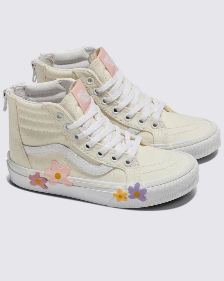 Vans Sk8-Hi Zip Kids Flower Egret Skate Shoes With Arch Support