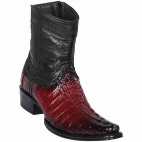 Los Altos Boots - Mens Dress Cowboy Boot - Low Priced Caiman Tail Mens European Square Toe Boots - in Burgundy Mickey Mouse Boots