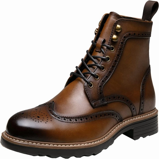 Premium Leather Wingtip Formal Dress Boots Work Boots Safety Toe