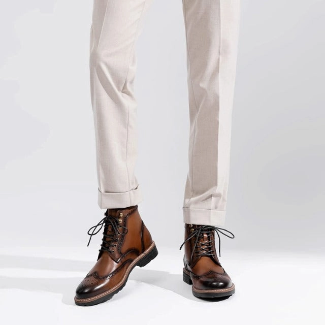 Yru Boots Premium Leather Wingtip Formal Dress Boots