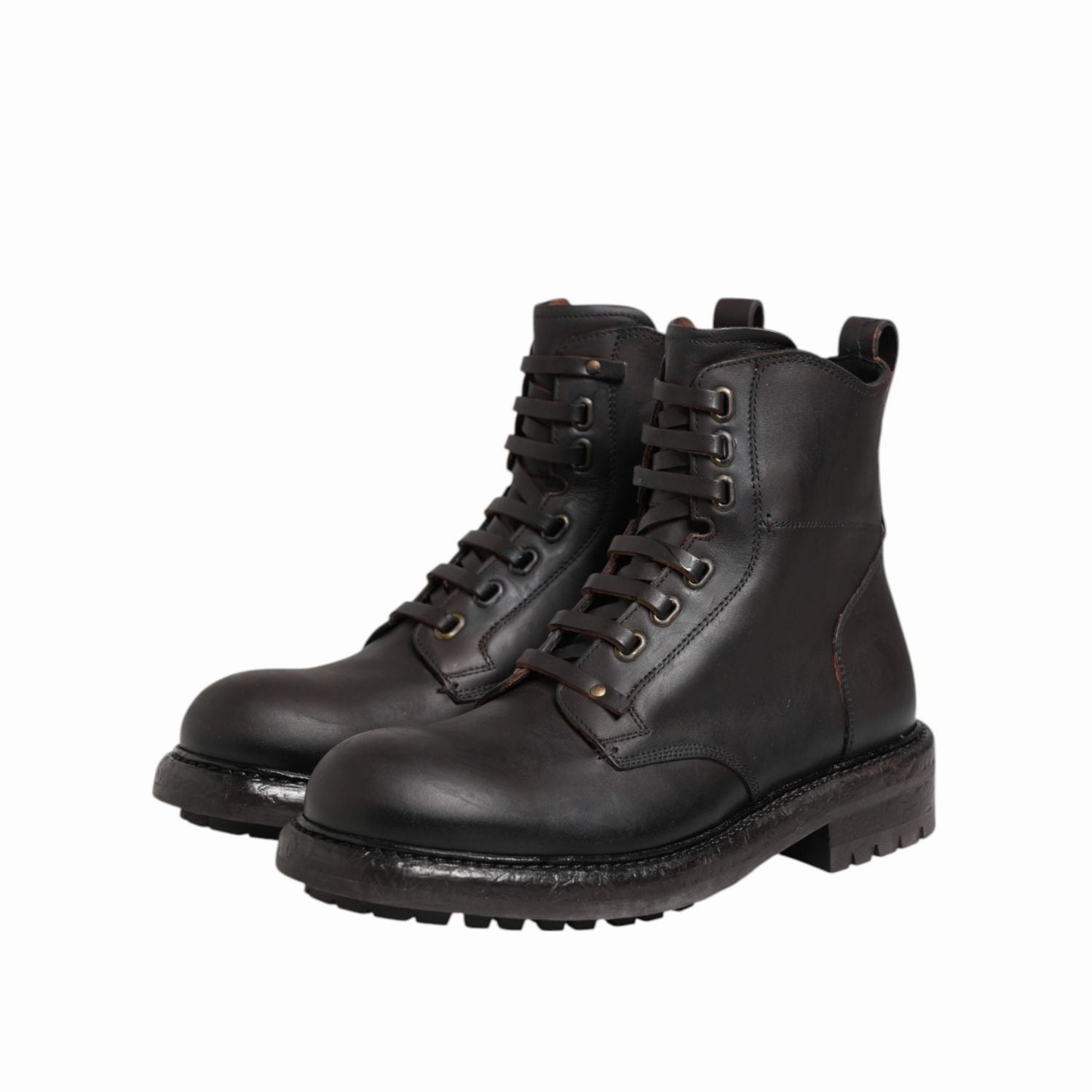 Pleaser Thigh High Boots Dolce & Gabbana Dark Brown Leather Lace Up Mid Calf Boots Shoes