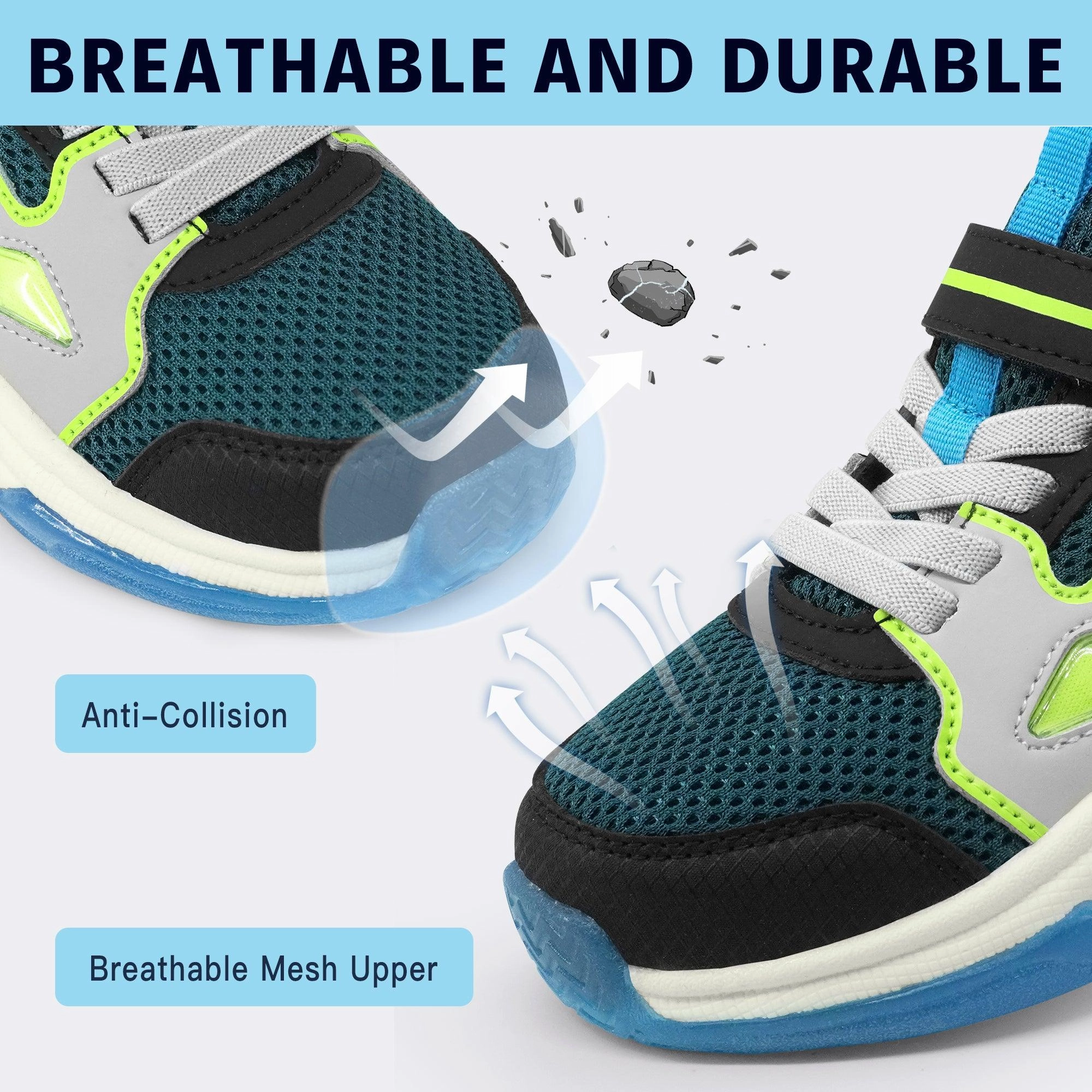 YESKIS FutuVibe Light Up Boys Sneakers for Kids Grey/Dark Green Notice Sneakers