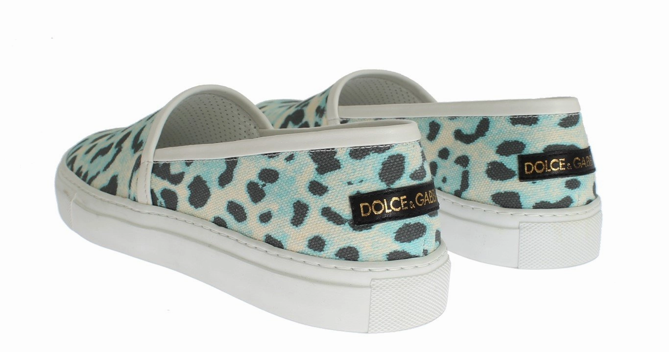 Blue Leopard Canvas Leather Espadrilles Shoes Flat Rhinestone Shoes