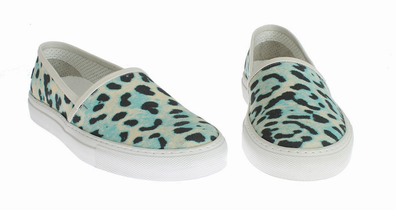 Gym Shoes For Flat Feet Blue Leopard Canvas Leather Espadrilles Shoes