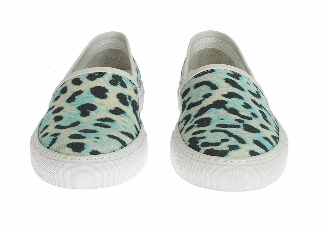 Blue Leopard Canvas Leather Espadrilles Shoes Under Pronation Feet Running Shoes