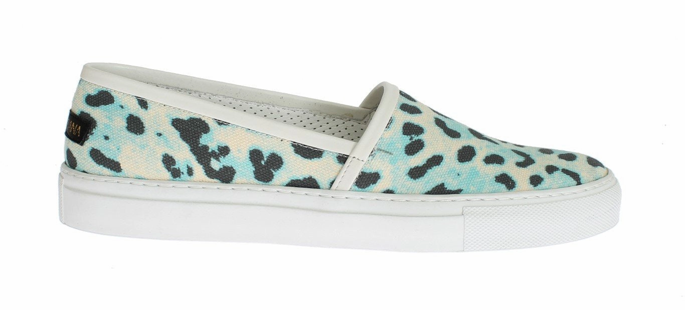 Flat Patent Shoes Blue Leopard Canvas Leather Espadrilles Shoes