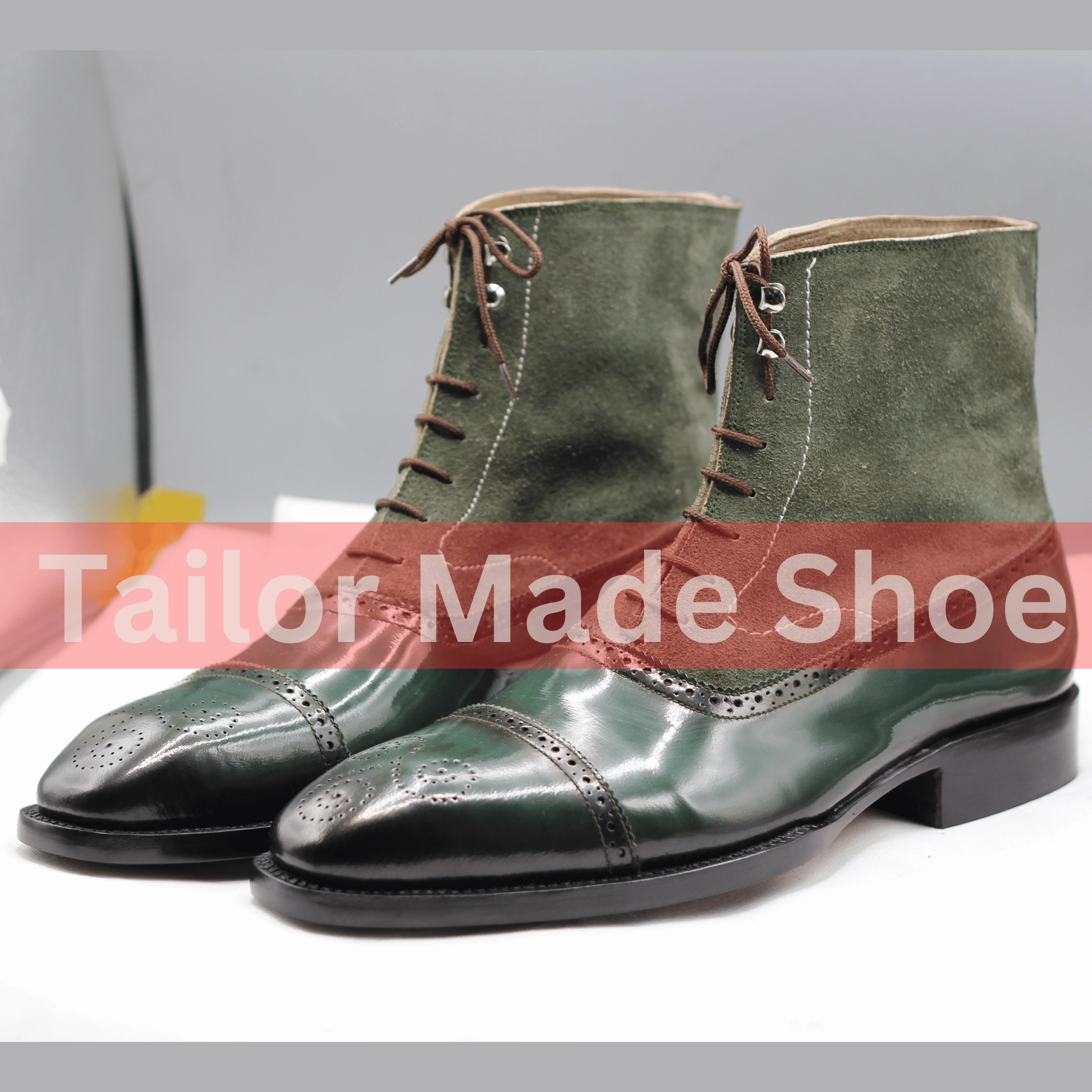 Luxury Two-Tone Green Leather Boots for Men - Suede and Gloss Finish Handmade Green Leather & Suede Boots - Perfect for Formal & Casual Wear Prevalon Boots